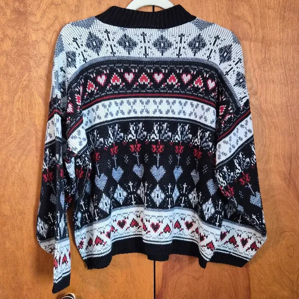 SEPARATE ISSUE Vintage Y2K Drop Shoulder Heart Print Acrylic Sweater Size Large - Image 8
