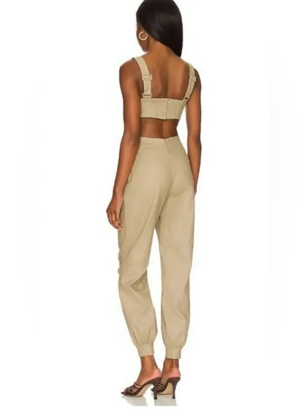 Majorelle Revolve Ameera Linen Cotton Structured Bodice Jumpsuit Taupe Green - Image 5
