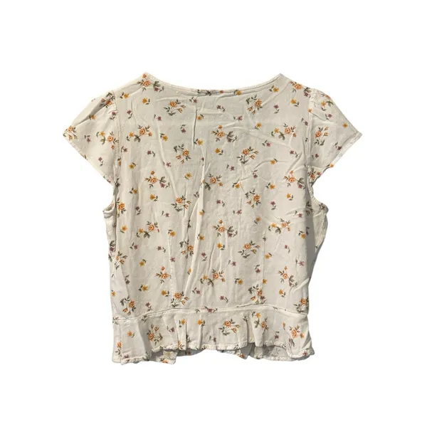 American Eagle Shirt Womens Medium White Short Sleeve V Neck Hook & Eye‎ Closure - Image 2