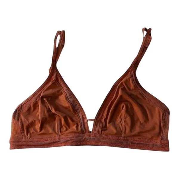 Women Orange Brown Mesh Trim Bralette Size M Wireless Unlined Lingerie - Image 6