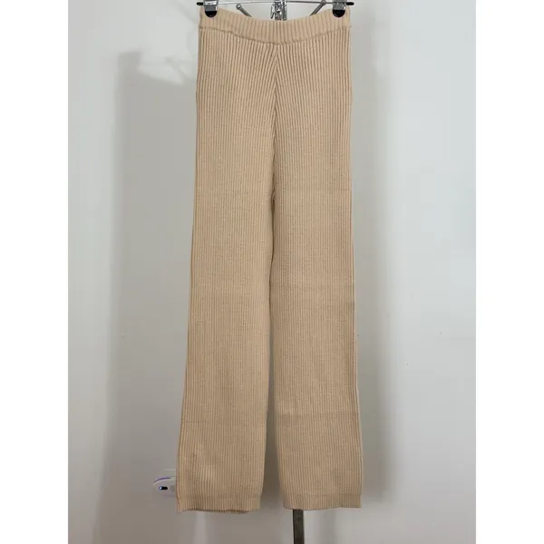 Athina Women’s Beige Pants 100% Viscose Ribbed Knit Wide Leg Drawstring Size S - Image 2