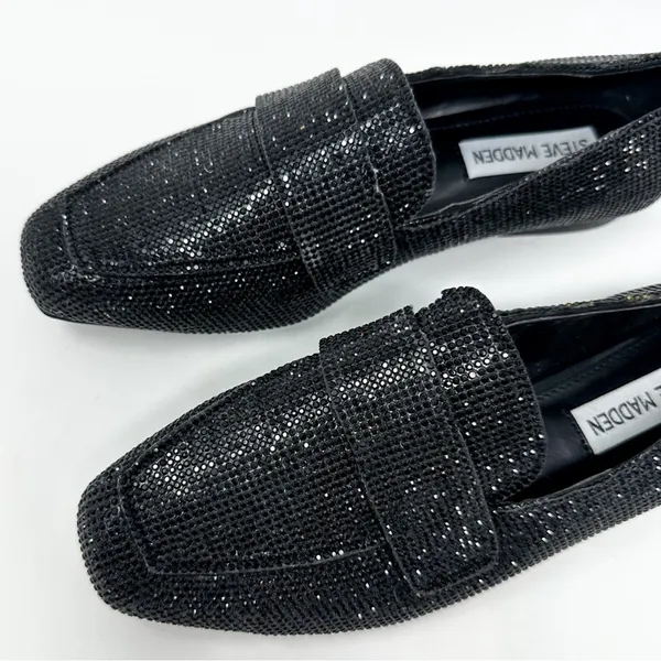 NEW Steve Madden Riski Black Rhinestone Studded Loafers, NEW, Size 6, MSRP $99 - Image 2