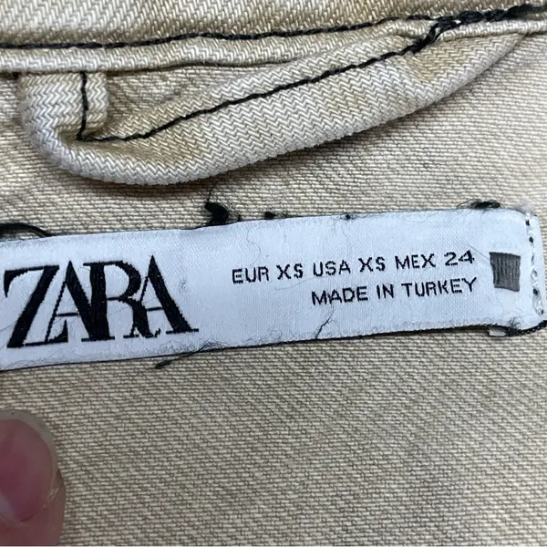 Zara Studded Z1975 Cropped Denim Jacket Tan Size XS Washed effect 100% Cotton - Image 10