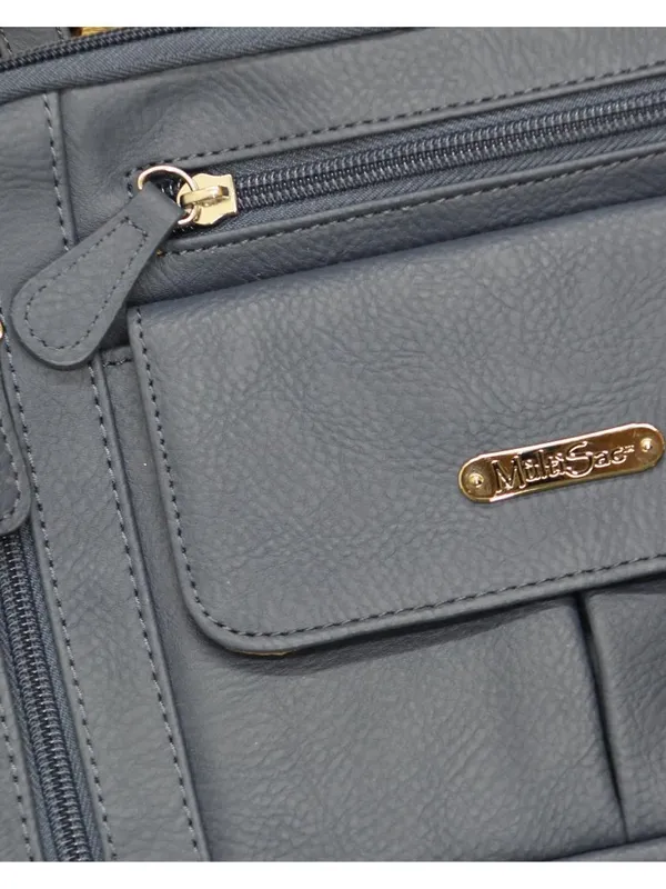 Multi Sac Faux Leather Shoulder Bag Square Dusty Blue One Size - Image 4