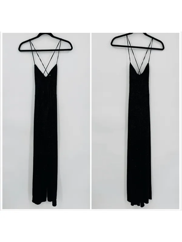 Lulus Certified Babe Black Glitter Velvet Strappy Back Jumpsuit XS - Image 3