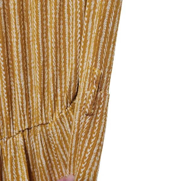 Simplee Yellow Patterned Print Coastal Chic Strapless Wide Leg Jumpsuit Small - Image 4