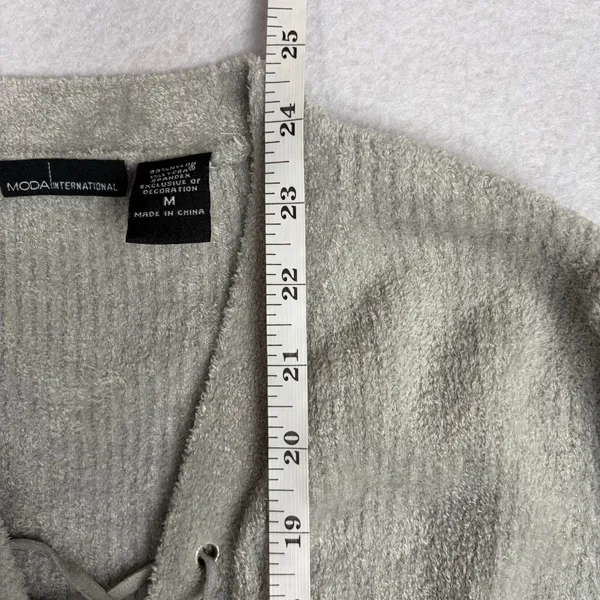 VTG Moda International Lace-Up Long Sleeve Women’s M Gray Ribbed Y2K Cozy Grunge - Image 8