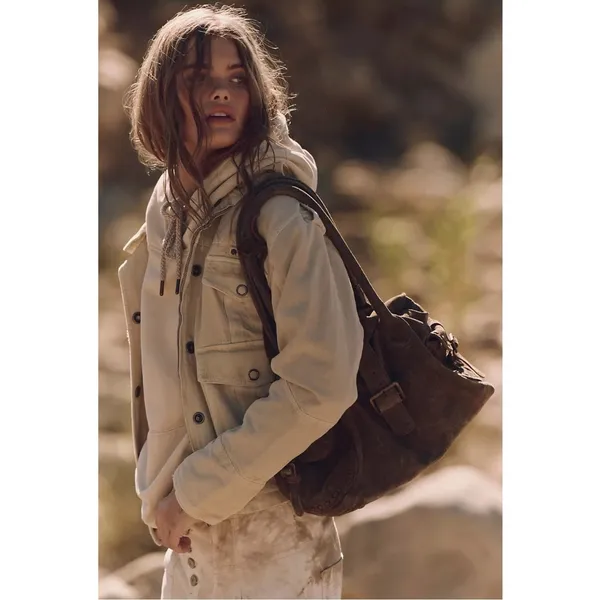 Free People Bohemian Kali Washed Utility Military Canvas Jacket Neutral Medium - Image 6