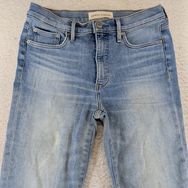 Denim Forum The Nico Mid Rise Skinny Crop Jeans Light Wash Raw Hem Size 28 - Image 6