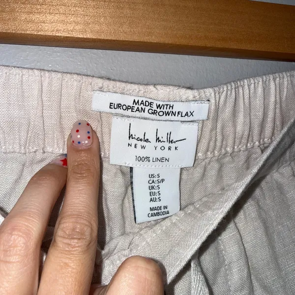 Nicole Miller Joggers Womens Small Beige Excellent 100% Linen‎ Cargo Pants - Image 3