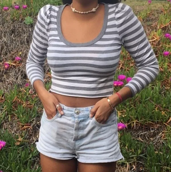 Urban Outfitters Gray And White Striped Crop Top - Image 2