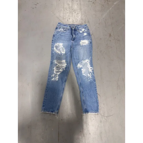 American Eagle Mom Jeans Blue Distressed High Waisted Denim Size 00 Short - Image 3