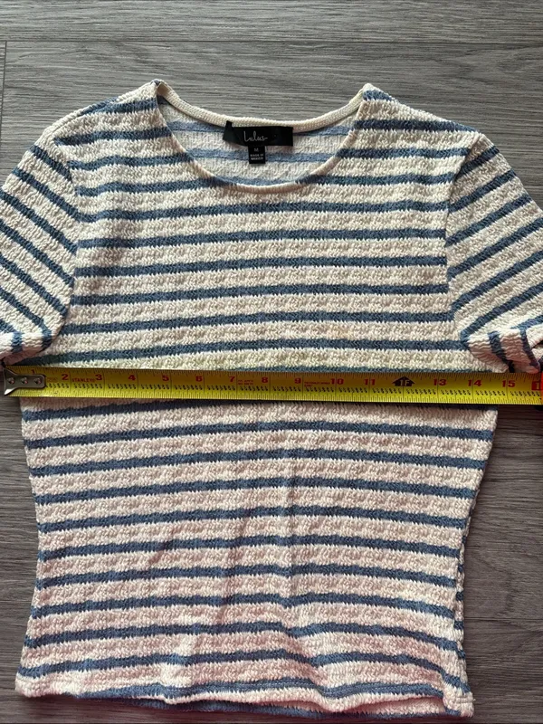 Lulus Blue & Cream Striped Short Sleeve Knit Tee size M - Image 3