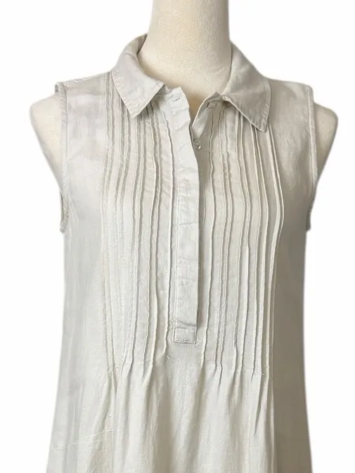 Malvin Beige Linen Midi Dress Women’s Size S Sleeveless Collared Neutral Coastal - Image 6