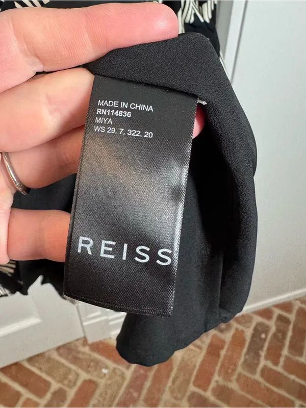 REISS Miya Ruched Long Sleeve Printed Mini Dress Size 6 black and white classy‎ - Image 3