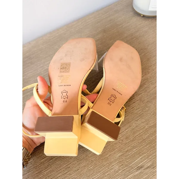 Tory Burch Lucite T-Heel Sandal Womens Pale Yellow Size 8M - Image 4