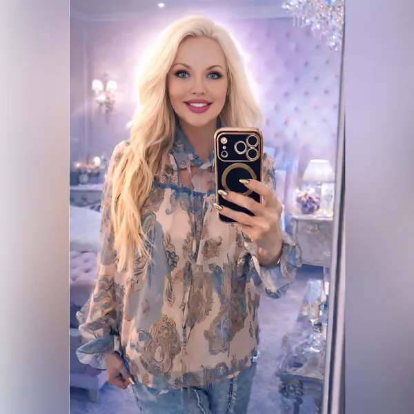 Lg Sheer Paisley Tie-Neck Blouse in Cream and Blue - Image 2