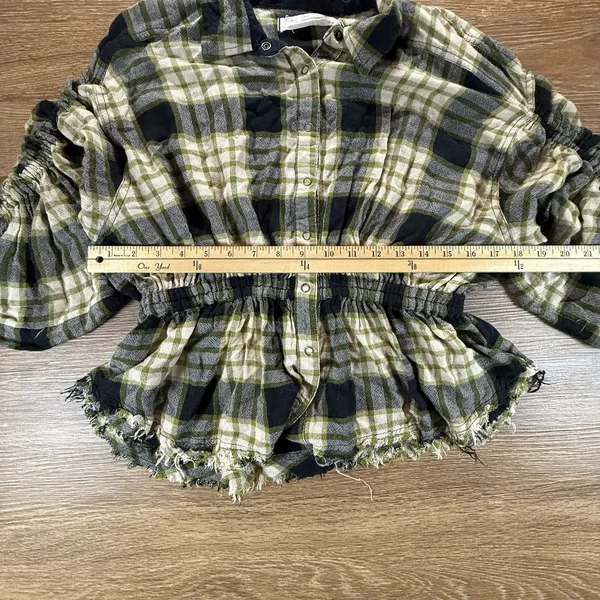 Free People We The Free Plaid Peplum Top Womens S Boho Crop Ruched Festival Fall - Image 8