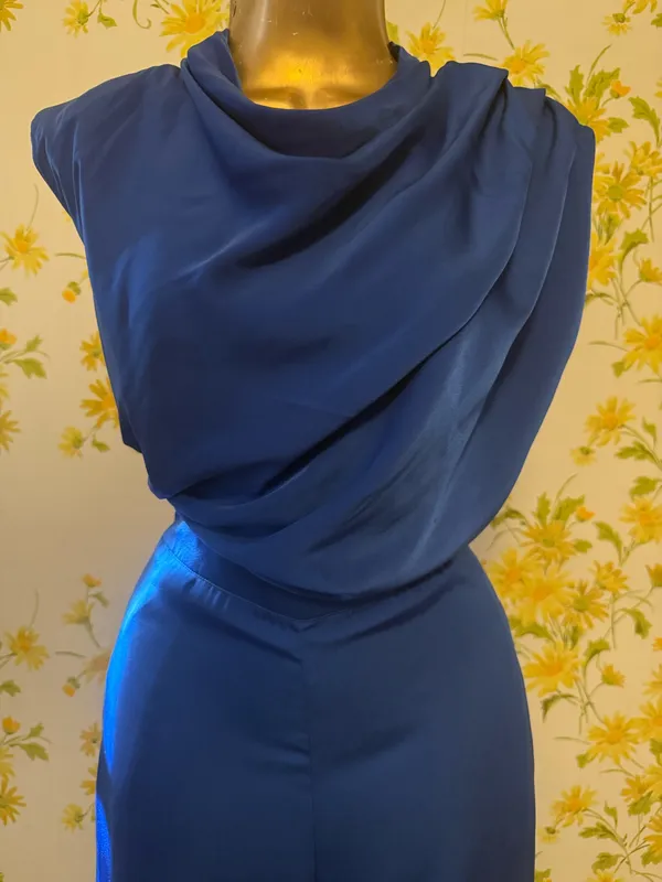 DO+BE Royal Blue Draped Jumpsuit size L - Image 4