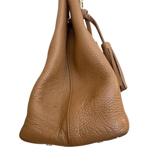 Tory Burch Pebbled Leather Chain Tote‎ Brown Camel Slouchy Bag - Image 5