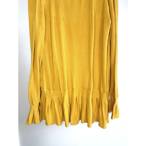 Free People Summer Struttin Mini Dress Golden Yellow Henley Waffle Ruffle Medium - Image 7