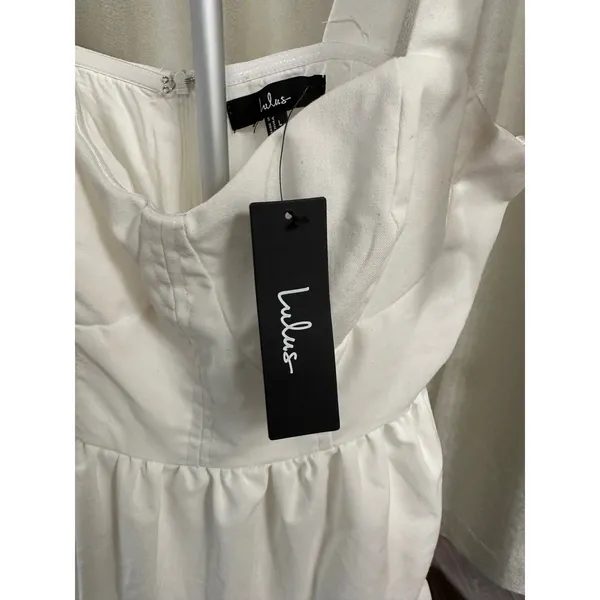 NWT Lulus White Linen-Blend Tiered Tie-Strap‎ Mini Dress - Size Large - Image 4