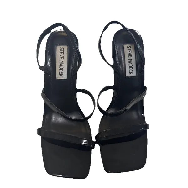 STEVE MADDEN Gracey Black Square Toe Stiletto Heeled Sandal 6.5 EUC - Image 3