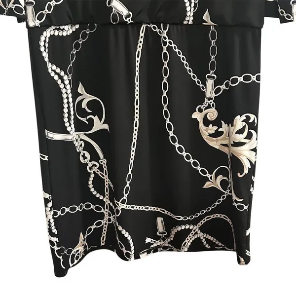 White House Black Market Women's‎ Blouson Dress S Chain Link Print Black - Image 13