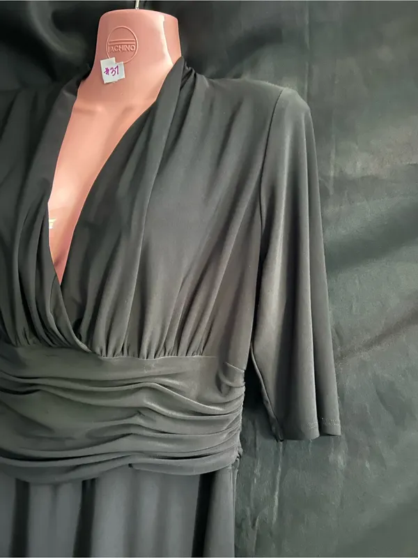 Jones New York Black V-Neck Draped Waist Women's Dress SZ 14 - Image 3