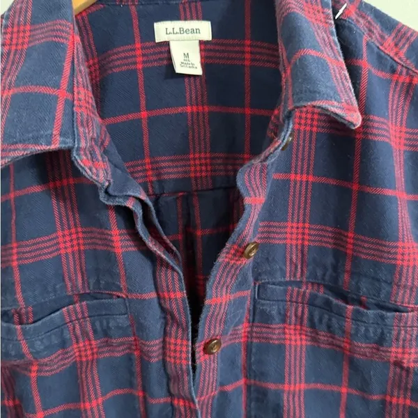 L.L. Bean Women's Blue and Red Plaid Button‎ Down Shirt - Image 2