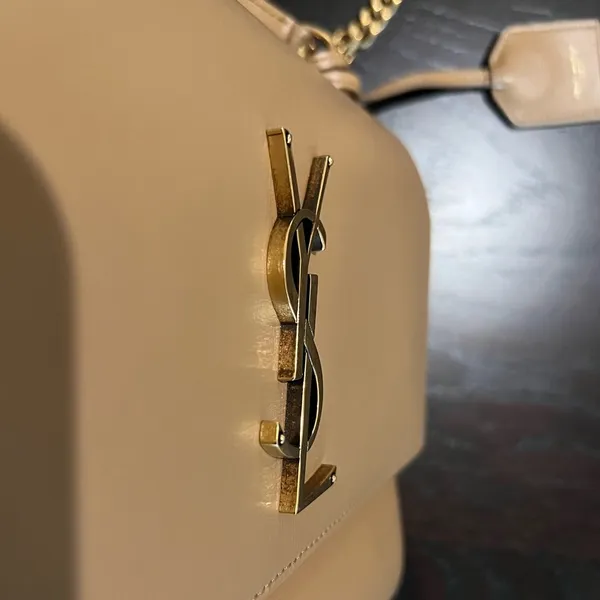 YSL Sunset Top Handle Medium Smooth Leather Shoulder Bag in Dark Beige - Image 9