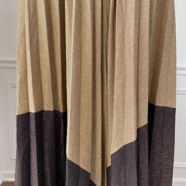 Free People Pleated Love Trapeze Mini Dress Metallic Gold Brown XS - Image 4