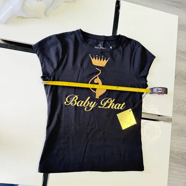 Title 🛍️ NWT Baby Phat Women's Black & Gold Rhinestone Logo T-Shirt - Size L ✨ - Image 7