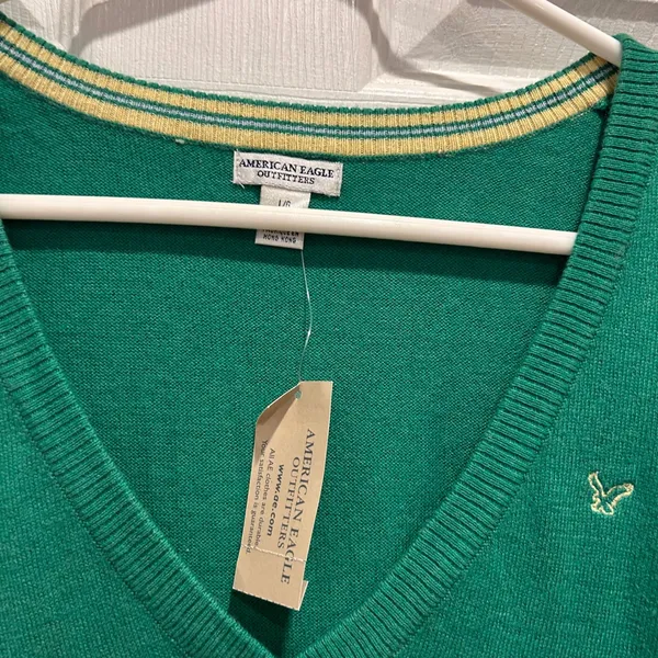 VTG NWT Y2K American Eagle Outfitters Women Green Sweater‎ Vest L Logo Angora - Image 3