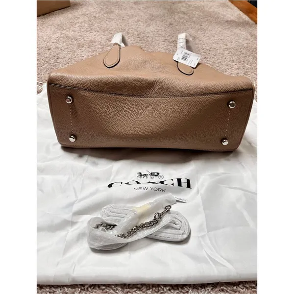 Coach Pebbled Lora Carryall Leather Shoulder Satchel in Taupe - Image 8