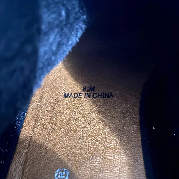 A. Marinelli Black Suede‎ Faux Fur Lined Whipstitch Mules Block Heel Size 8.5M - Image 7
