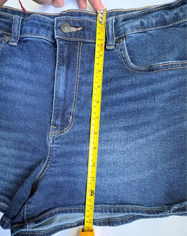 American Eagle Mom Short Size 12 High Rise Blue Stretch Denim Frayed Hem Shorts - Image 8