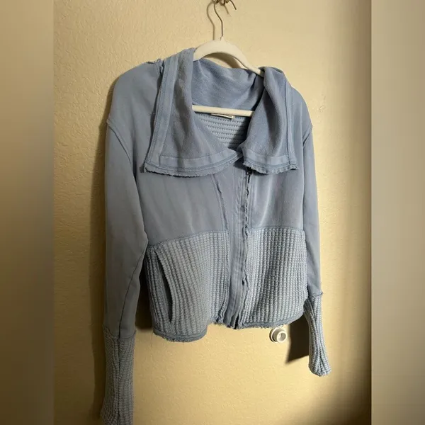 Free People Hazel Cardi Jacket Corsican Sea Blue Size Medium Zip Hoodie Sweater‎ - Image 4