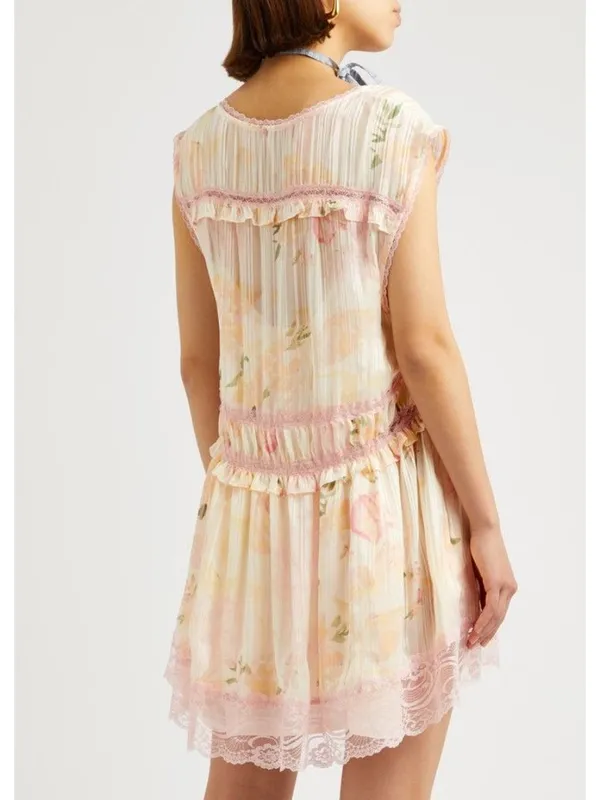 Free People Spring Fling Mini Dress in Tea Combo Medium New Womens Lace Boho - Image 11