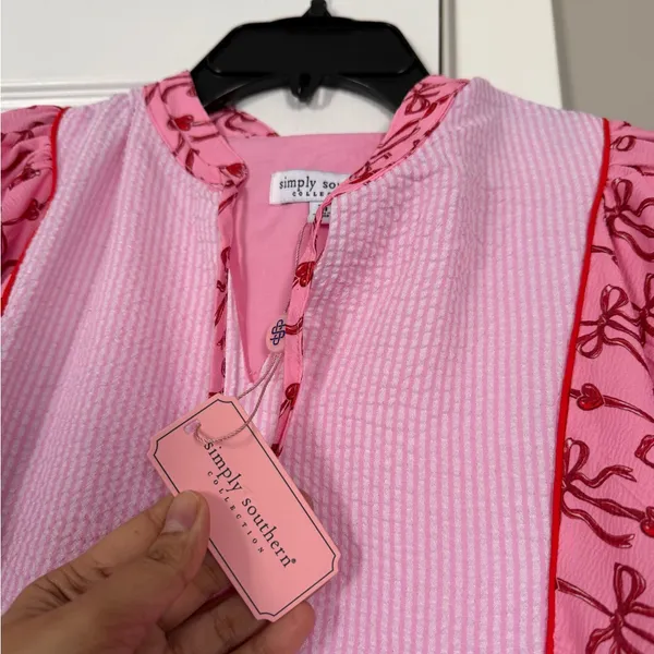 Simply Southern Pink Red Bow Midi Dress NEW NWT - Image 4