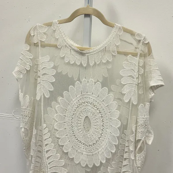 Cupshe Off White Floral Lace Mesh Swim Cover Up Top Tunic Sheer Boho Beachwear - Image 3