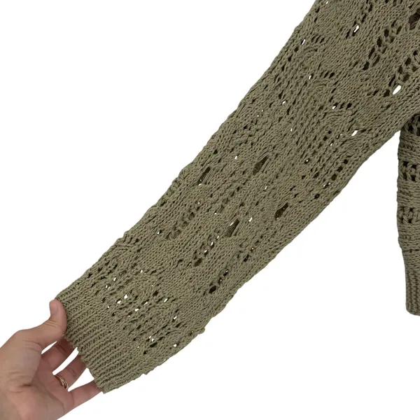 Zara Women Crochet Open Knit Sweater Sage Green‎ Long Sleeve Size S Boho Top - Image 3