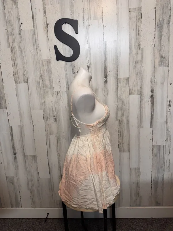 Lulus Crochet Bust Tie Dye Backless Mini Dress Womens Small Peach Ivory Boho - Image 2