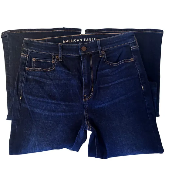 American Eagle Flare Jeans Womens 8 Long Blue Excellent Super Hi-Rise Stretch - Image 7