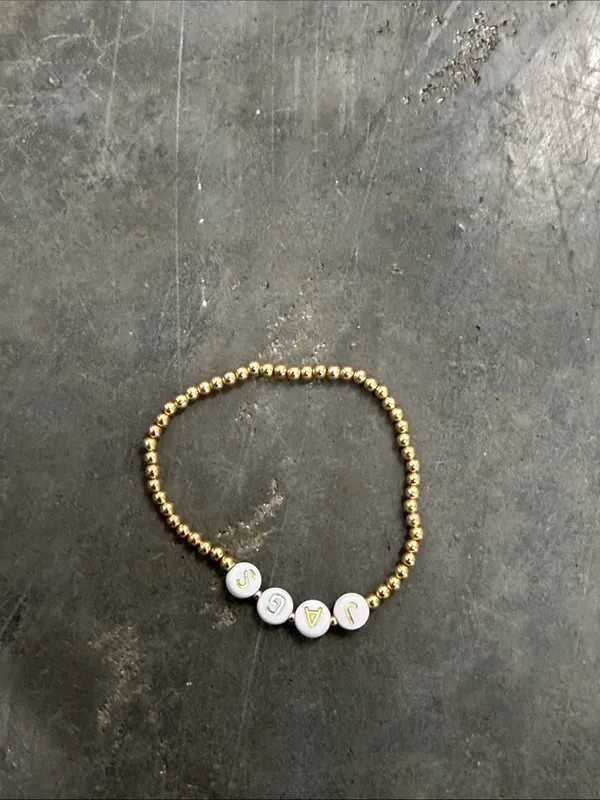 Jacksonville jaguars Gold Bead Bracelet with White Letter Beads - JAGS - Image 2