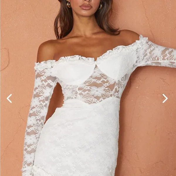 NWT selfie Leslie DOVE OFF-SHOULDER FRILL‎ TRIM LACE MINI DRESS WHITE small - Image 6