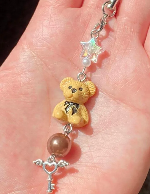 Handmade Kawaii retro y2k style teddy bear phone strap/accessory/keychain/bag charm/display🩵 - Image 3