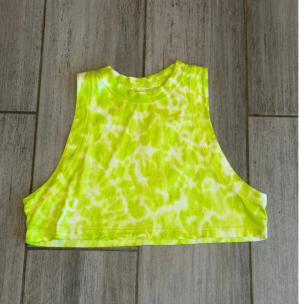 Lululemon All Yours Cropped Tank Top Lime Tie Dye Cotton Womens Size Medium - Image 5