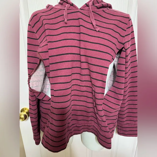 Motherhood Maternity Nursing Hoodie Striped Breastfeeding Sz XL - Image 2