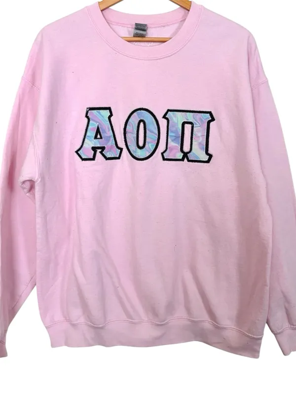 Good Golly Greek Alpha Omicron Pi Pink & Pastel Tie Dye Crewneck Sweatshirt - Image 2